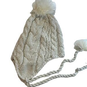Eugenia Kim Ivory Sparkle Ear Flap Beanie w/ Pom-Pom, “Kayla”, NWT!!